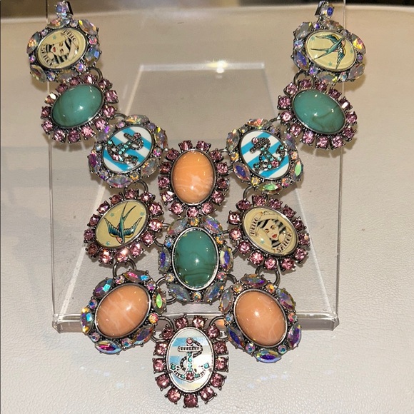 Betsey Johnson SET Nautical Anchor Sailor Pinup Statement Necklace Earrings EUC - Picture 2 of 11